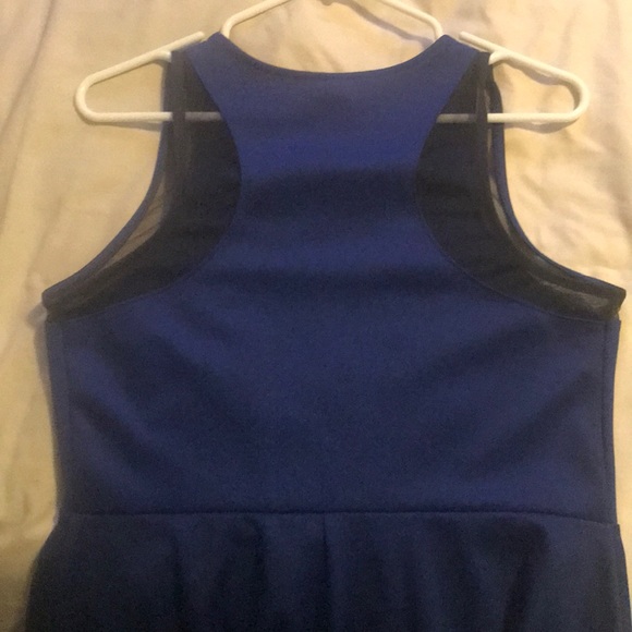 Blue A-Line Dress w/ Black Mesh Details - Picture 3 of 4